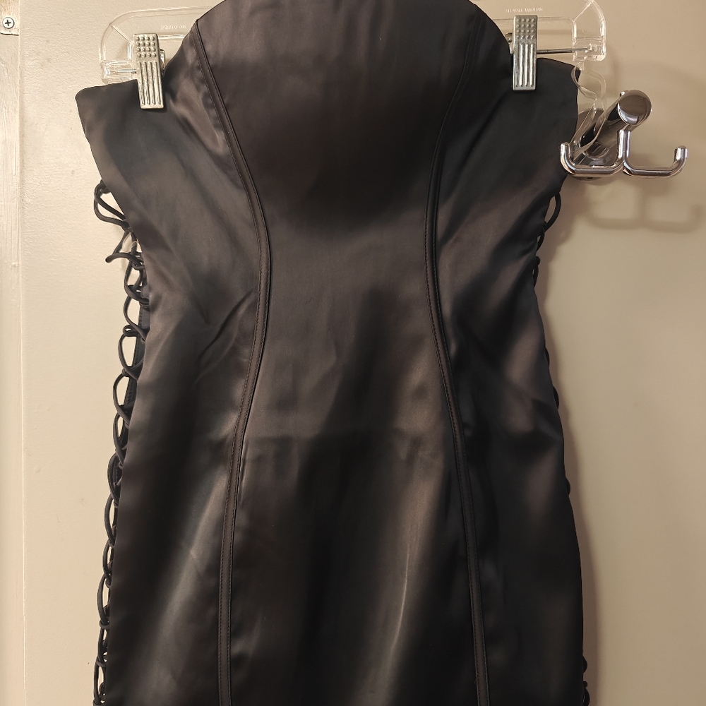 Oh Polly Side Lace-Up Corset Mini Dress in Black Sz 4
